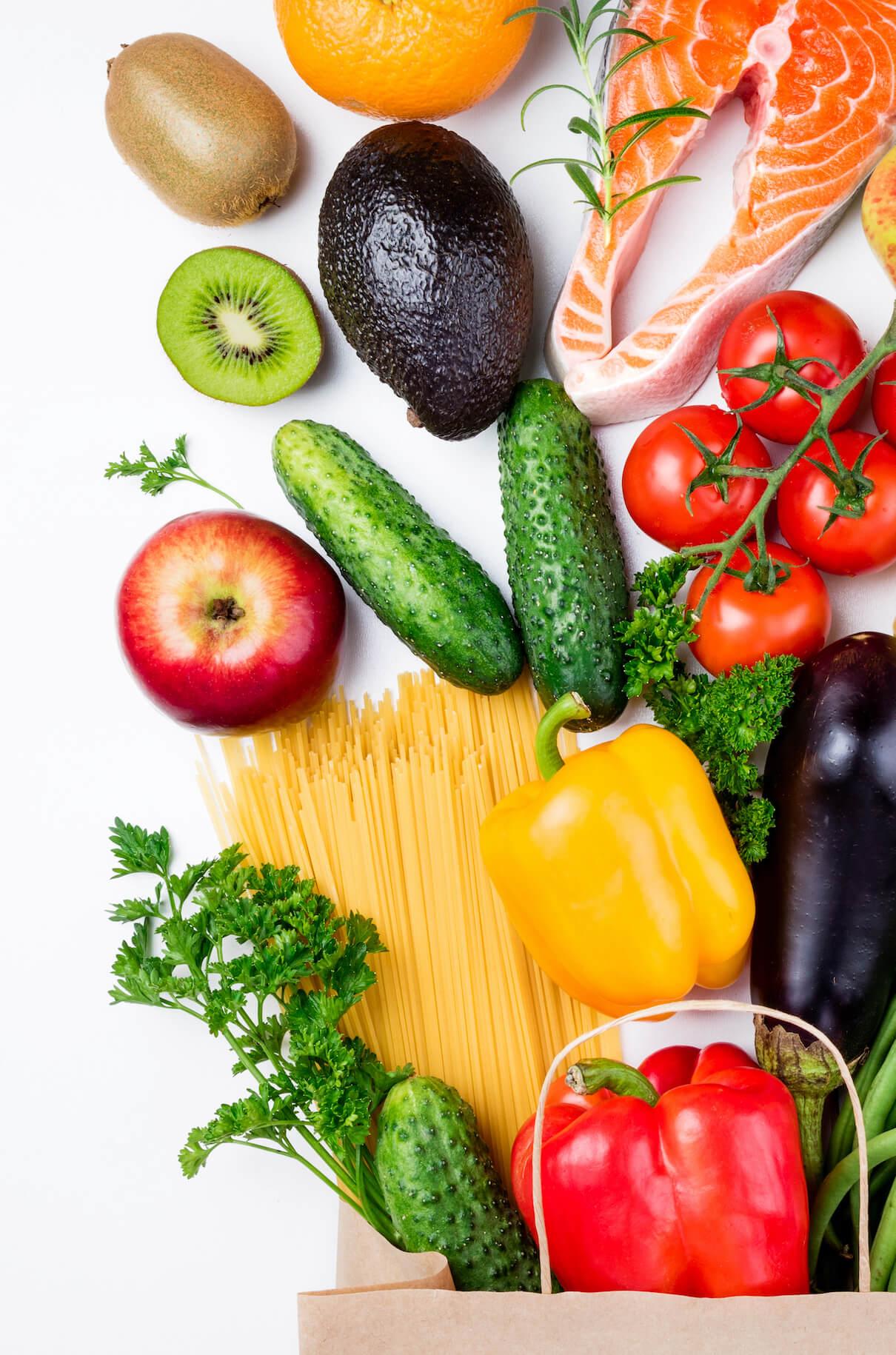 Fresh produce, fish and pasta.